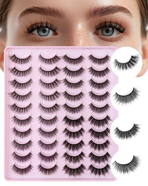 Natural Wispy Faux Mink Cat Eye Lashes – 20 Pairs, Soft & Reusable
