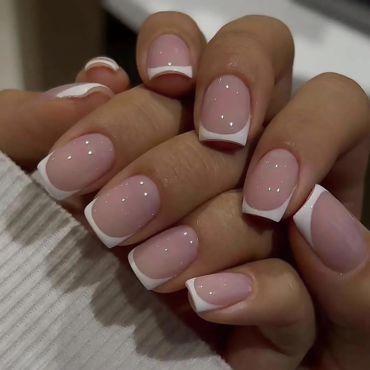 24Pcs Short Square Nude White French Tip Press-On Nails