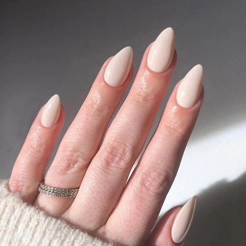 LINMEIZAI 30Pcs Extra Short Almond Nude French Tip Press-On Nails