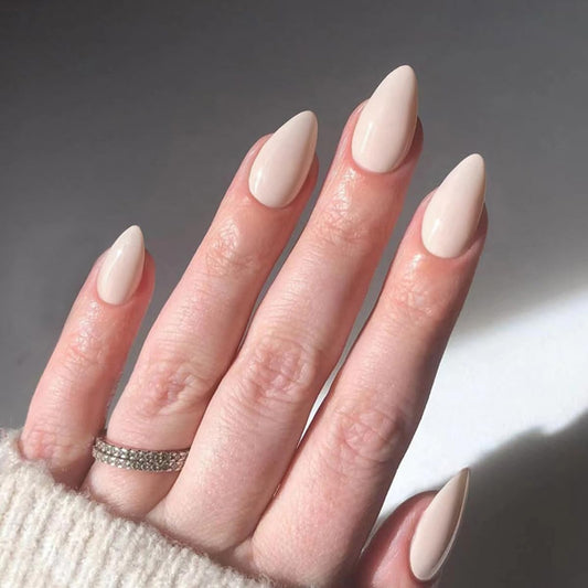 LINMEIZAI 30Pcs Extra Short Almond Nude French Tip Press-On Nails