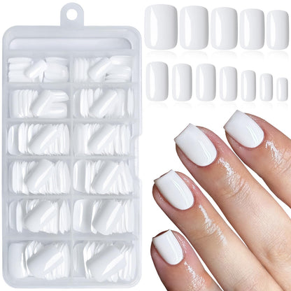240PCS White Short Square Press-On Nails with Adhesive Tabs
