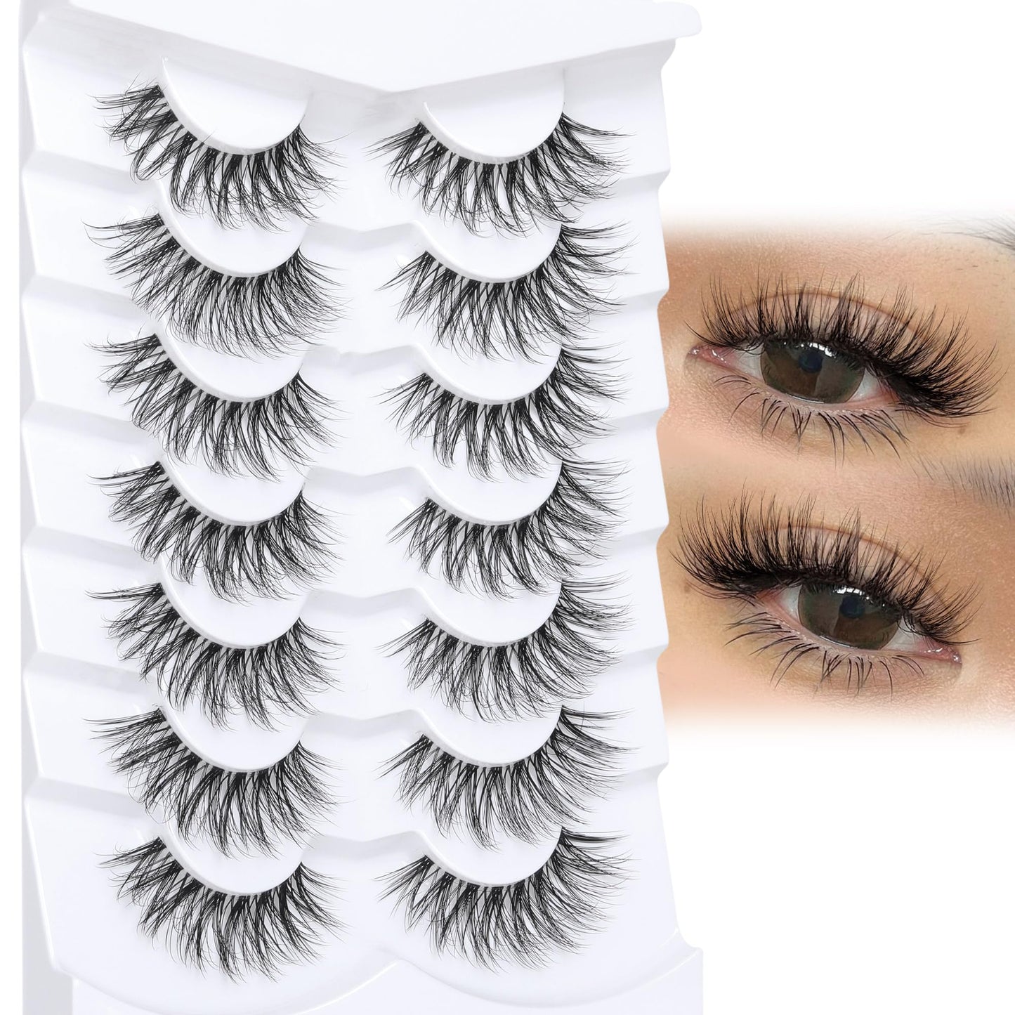 Winifred 16mm Wispy Natural Look False Eyelashes – Fluffy Faux Mink Lashes with Clear Band, C Curl Strip Lashes