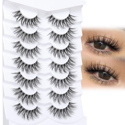 Winifred 16mm Wispy Natural Look False Eyelashes – Fluffy Faux Mink Lashes with Clear Band, C Curl Strip Lashes