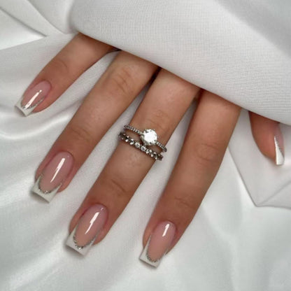 Short Square French Tip Press-On Nails