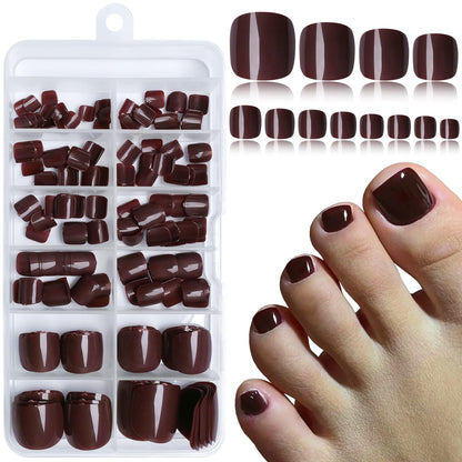 Wine Red Press-On Toenails – 240PCS with Glue & Adhesive Tabs