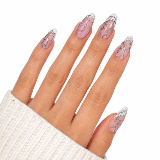 24Pcs Long Almond Press-On Nails – 3D Water Ripple Design