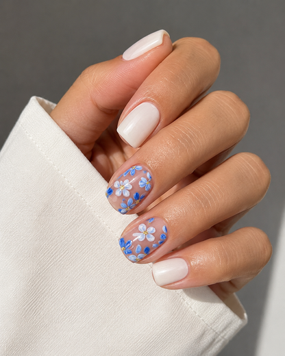 24Pcs Short Square Floral Glossy Acrylic Press-On Nails