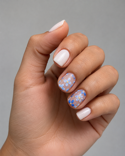 24Pcs Short Square Floral Glossy Acrylic Press-On Nails