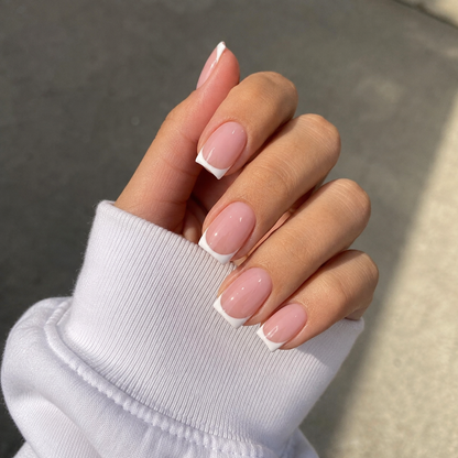 24Pcs Short Square Nude White French Tip Press-On Nails