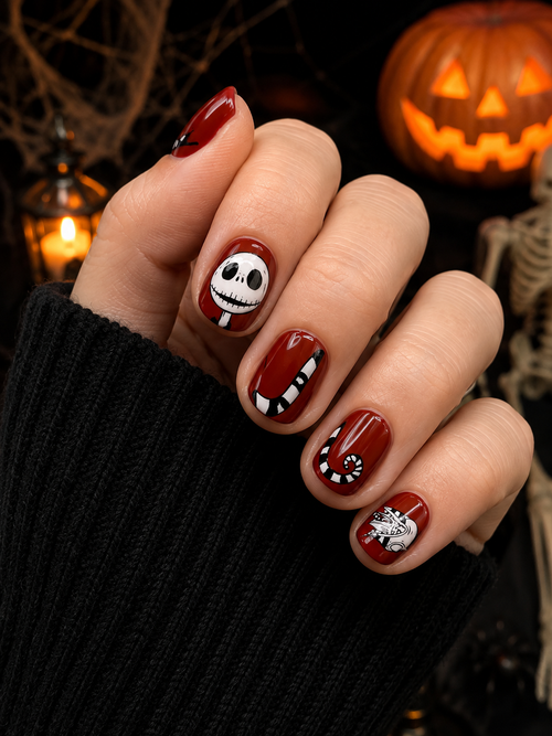 Halloween Nightmare Press-On Nails – Short Square Glossy False Nails, 24pcs