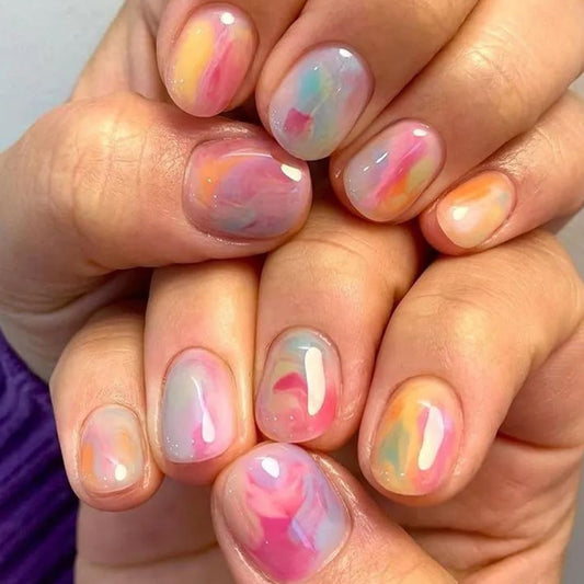 SHANRUN 24Pcs Short Square Rainbow French Tip Press-On Nails