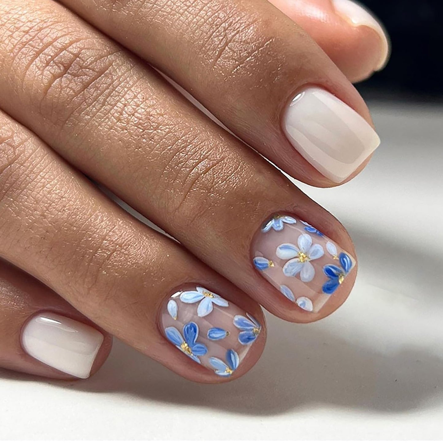 24Pcs Short Square Floral Glossy Acrylic Press-On Nails