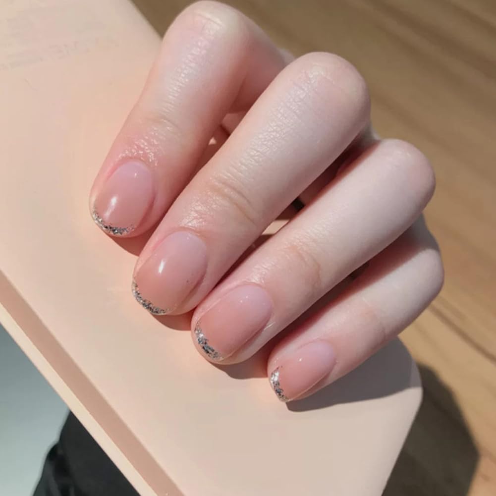 24Pcs Short Square White Ombre French Glitter Press-On Nails