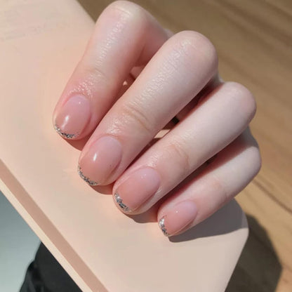 24Pcs Short Square White Ombre French Glitter Press-On Nails