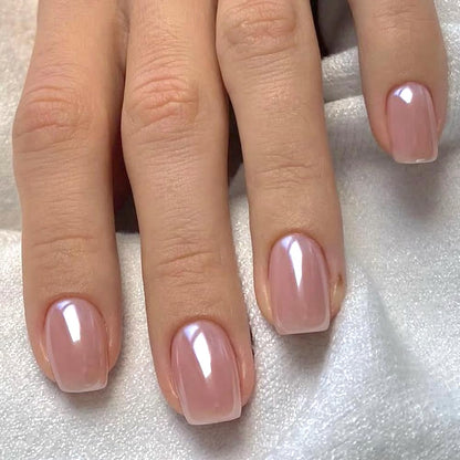 Short Square Chrome Press-On Nails – 24Pcs