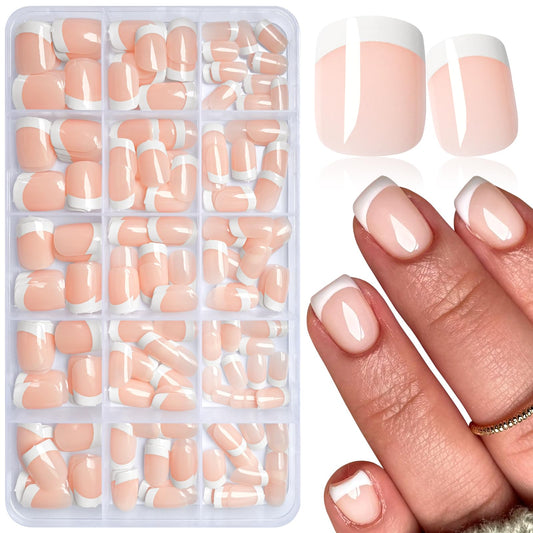 240PCS Extra Short Nude French Tip Square Press-On Nails