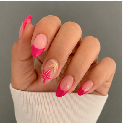 Pink French Tip Starfish Press-On Nails – Glossy Summer Design, 24 Pcs