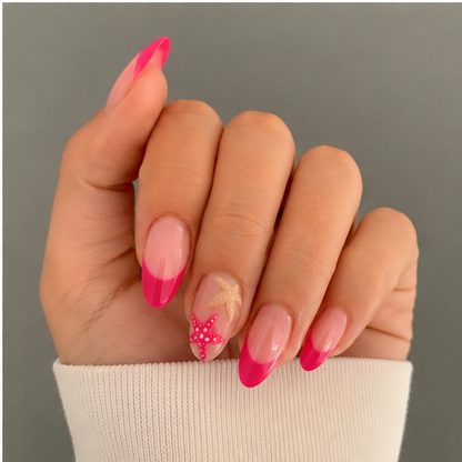 Pink French Tip Starfish Press-On Nails – Glossy Summer Design, 24 Pcs