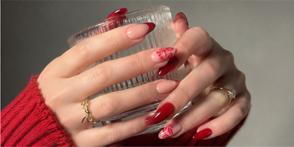 Valentine’s Day Red Lip French Tip Press-On Nails – Medium Almond, 24 Pcs